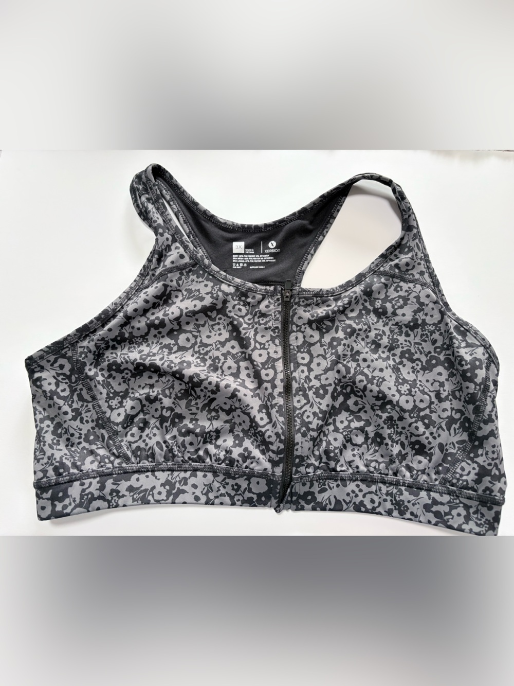 Women’s 3x Front-Zip Sports Bra - Gray Floral